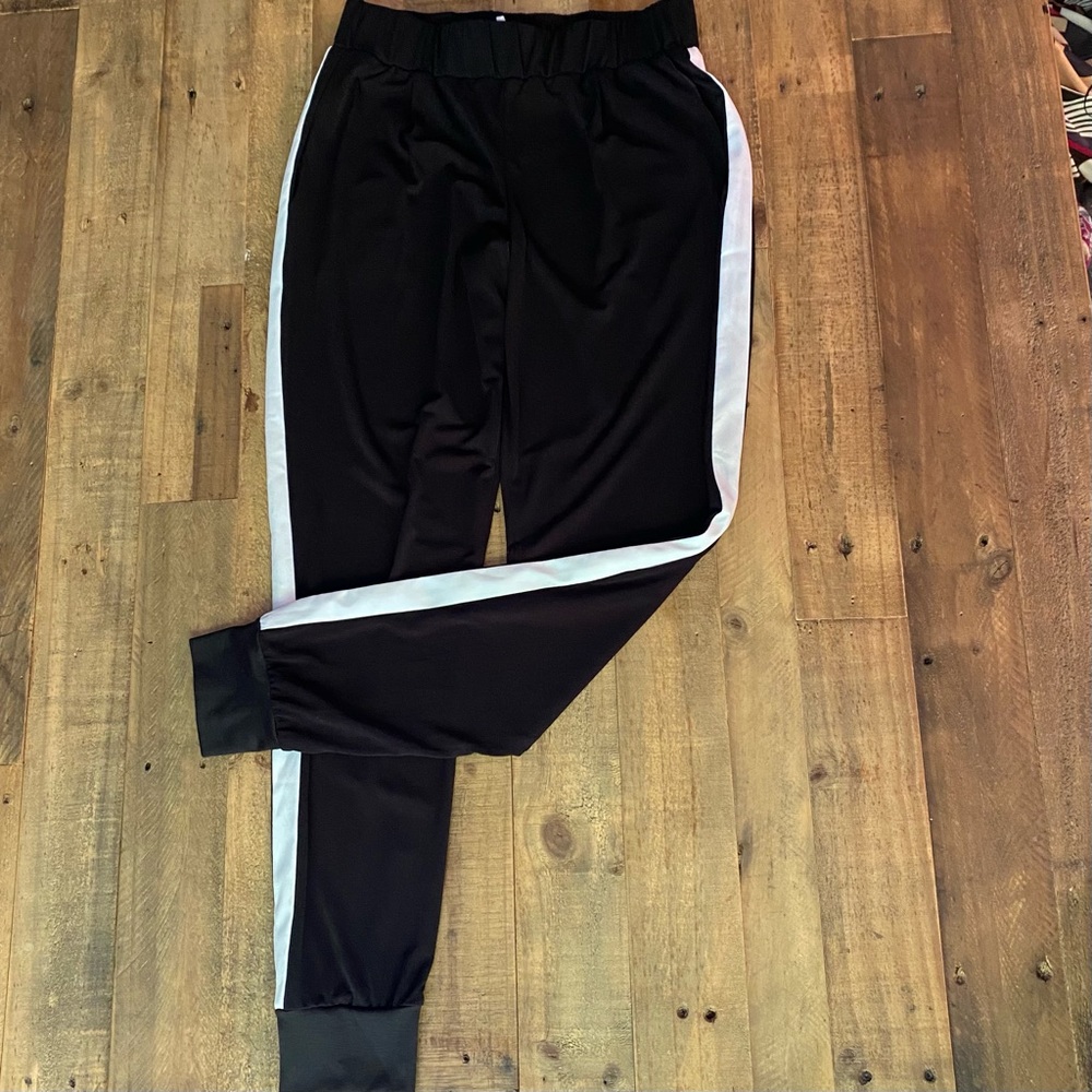 NWT Wayf black joggers with white racing stripe
